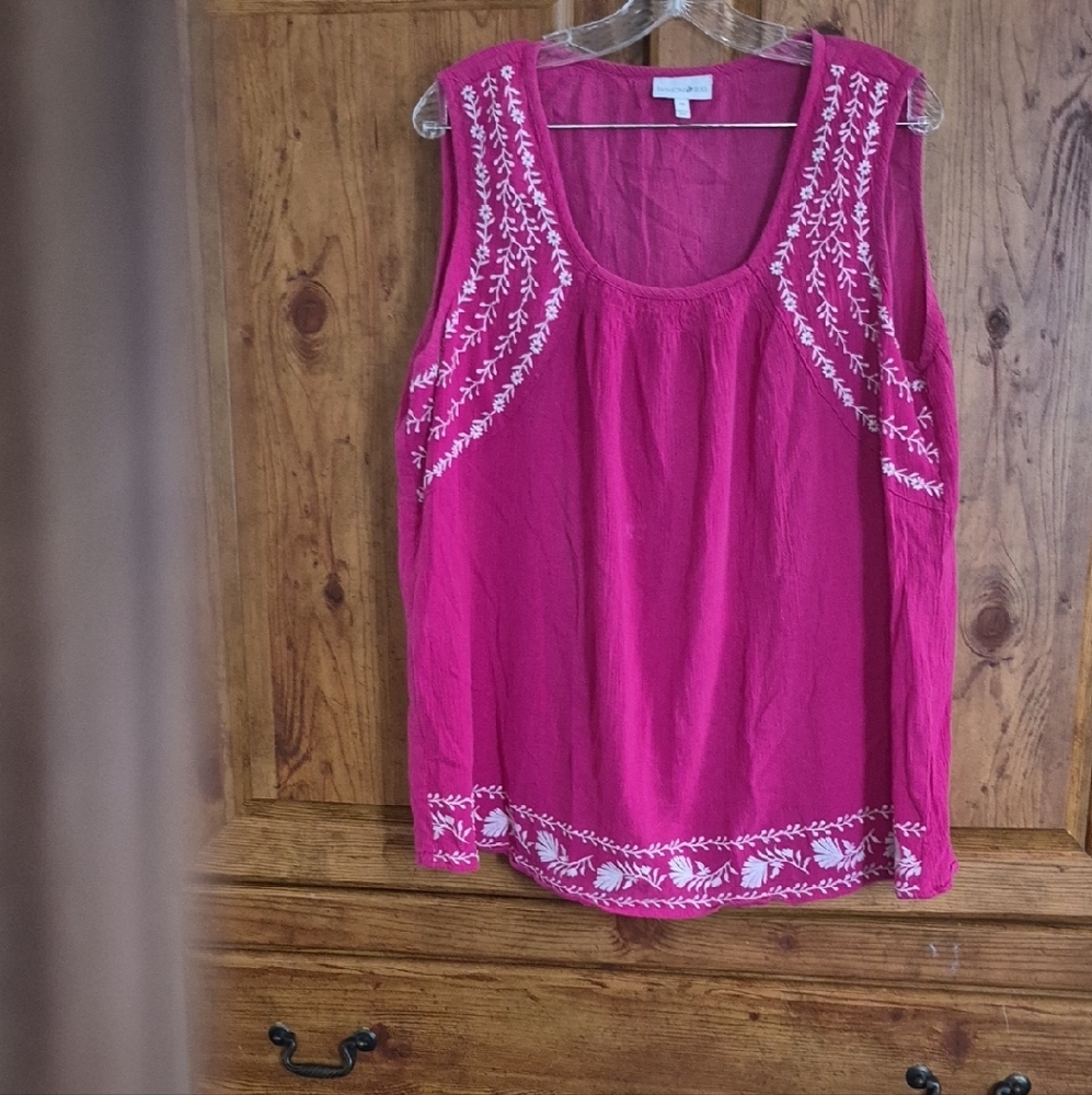 Fashion Bug Dark Pink Embroidered Sleeveless Top 1X